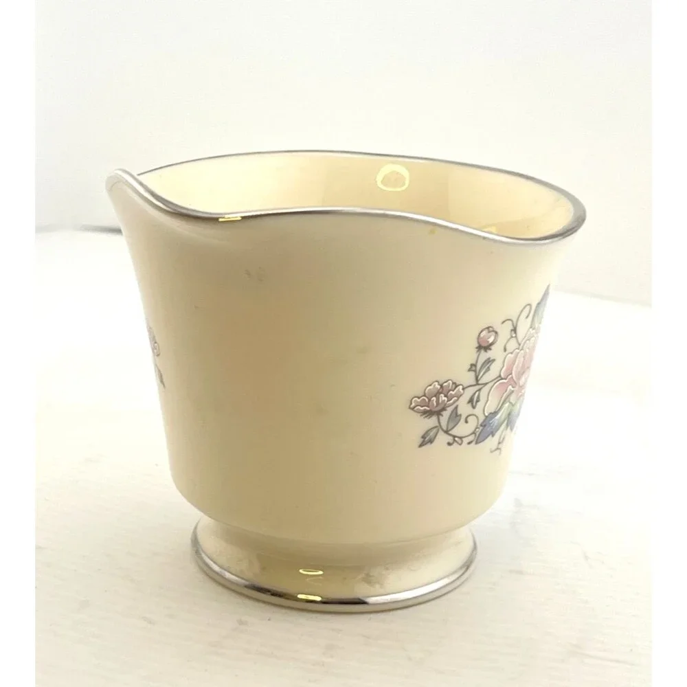 Vtg LENOX China Creamer Sauce Cup Charleston Floral Platinum Trim USA Grannycore
